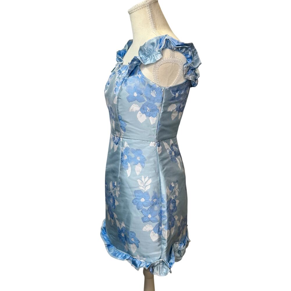 Lulus Pop the Bottle Mini Dress Blue Women’s Small Bridal Regencycore Bridgerton - Picture 5 of 16